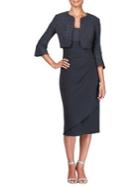 Alex Evenings Plus Two-piece Textured Jacket & Cascade Dress Set