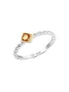 Effy Sterling Silver, 18k Yellow Gold And Citine Twist Ring