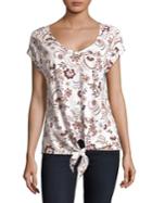 Lord & Taylor Petite Tie-front Floral Cotton Tee