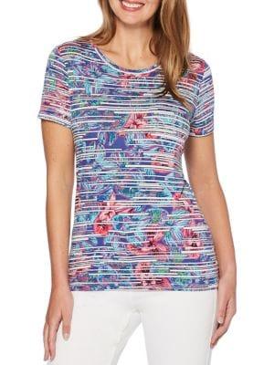 Rafaella Petite Embellished Floral Stripe Tee