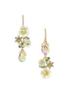 Betsey Johnson Goldtone Flower And Glass Stone Mismatched Linear Earrings