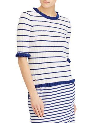 Lauren Ralph Lauren Striped Ruffle-trim Sweater