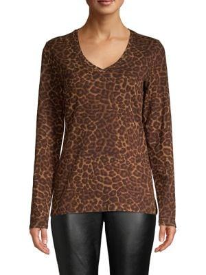 Lord & Taylor Animal Printed V-neck Top