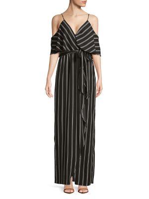 H Halston Striped Cold-shoulder Dress