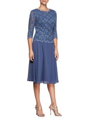 Alex Evenings Petite Beaded Lace Bodice Dress