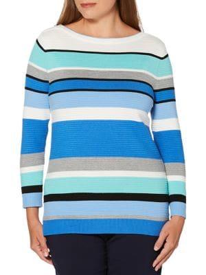 Rafaella Petite Striped Three-quarter Sleeves Sweater