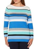 Rafaella Petite Striped Three-quarter Sleeves Sweater
