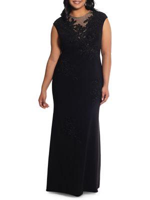 Xscape Plus Floral Embroidered Sleeveless Gown