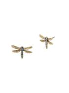 Miriam Haskell Goldtone & Pave Blue Crystal Dragonfly Stud Earrings