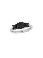 Sonatina 14k White Gold, Black And White Diamond 3-stone Engagement Ring