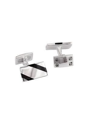 Sonatina Sterling Silver, Black Onyx & White Crystal Square Cufflinks