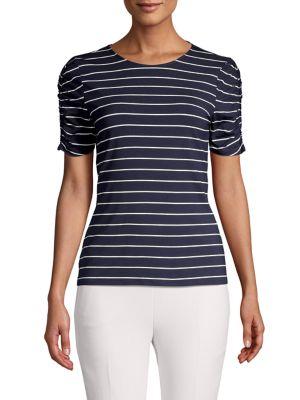 Vince Camuto Petite Ruched Stencil Stripe Tee