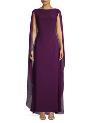 Lauren Ralph Lauren Sleeveless Sheath Cape Gown