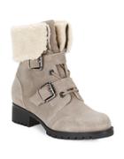 Karl Lagerfeld Paris Belda Sherpa-lined Lace-up Suede Ankle Boots
