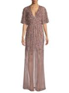Aidan By Aidan Mattox Embroidered V-neck Gown