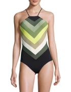 Vince Camuto Cameilla Striped High Neck One-piece Swimsuit
