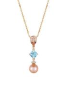 Le Vian 14k Strawberry Gold, 9-10mm Strawberry Pearl, Peach Morganite, Sea Blue Aquamarine, & Vanilla Diamonds Pendant Necklace