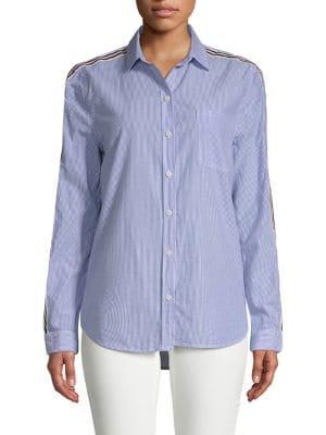 Beach Lunch Lounge Striped Long-sleeve Cotton Shirt