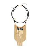 Steve Madden Cable Chain Fringe & Double Strand Leather Necklace