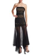Halston Heritage Strapless Lace Gown