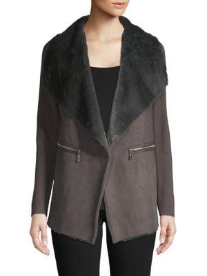 Premise Faux Fur Wide Lapel Coat