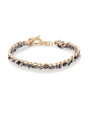 Design Lab Sterling Silver And Faux Pearl Chain Bracelet