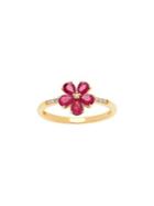 Lord & Taylor 14k Yellow Gold, Ruby & Diamond Flower Ring