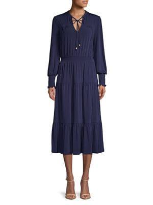 Michael Michael Kors Tie-neck Long-sleeve A-line Dress