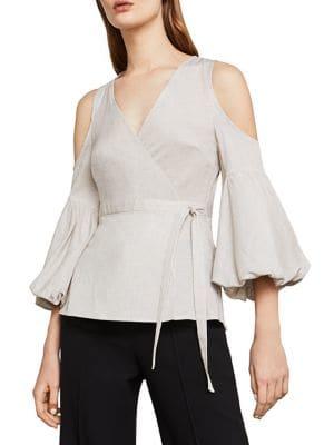 Bcbgmaxazria Cold-shoulder Bishop-sleeve Wrap Top