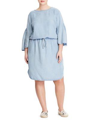 Lauren Ralph Lauren Plus Ruffle-sleeve Drawstring Dress