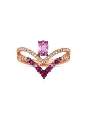 Marco Moore 14k Rose Gold, 0.18tcw Diamond & Pink Sapphire Ring