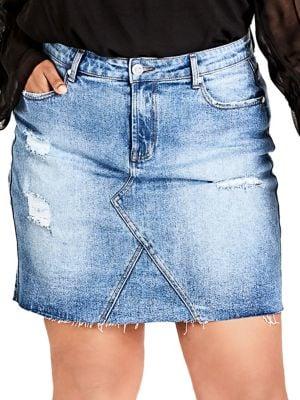 City Chic Plus Plus Shredded Denim Skirt