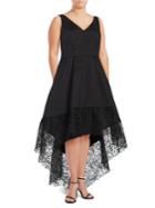 Betsy & Adam Lace Hi-lo Taffeta Fit-and-flare Gown