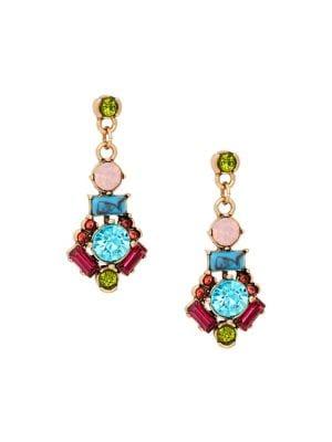 Design Lab Goldtone And Multi-stone Linear Drop Earrings