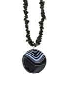 Lord & Taylor Sterling Silver And Onyx Pendant Chip Necklace