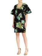Lauren Ralph Lauren Palm-print Flutter-sleeve Shift Dress