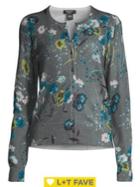 Lord & Taylor Floral Button Front Cashmere Cardigan