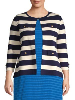 Anne Klein Plus Striped Flap-pocket Cardigan