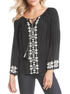 Karen Kane Embroidered Double Tassel Pebble Crepe Top