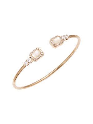 Nadri Flexi Goldtone Cubic Zirconia And Opal Cuff Bracelet
