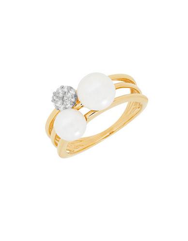 Lord & Taylor 6-6.5mm White Freshwater Pearl, Diamond And 14k Yellow Gold Ring