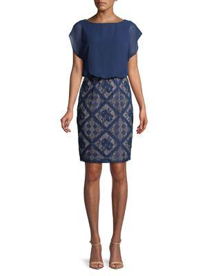 Adrianna Papell Matte Jersey & Diamond Lace Blouson Dress