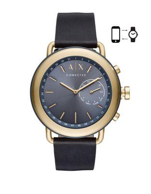 Armani Exchange Luca Aix Hybrid Stainless Steel And Leather-strap Smart Watch