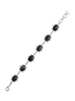Lucky Brand Silvertone And Black Agate Flex Bracelet