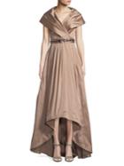 Adrianna Papell Pleated Shawl Hi-lo Gown