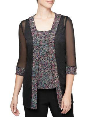 Alex Evenings Plus Two-piece Printed Illusion Jacket And Camisole Set