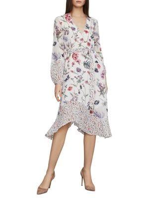 Bcbgmaxazria Mixed Wildflowers Asymmetrical Cotton & Silk A-line Dress
