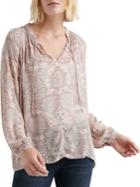Lucky Brand Printed Drawstring Collar Blouse