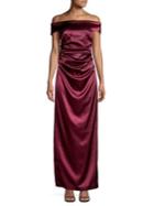 Vince Camuto Ruched Satin Off-the-shoulder Gown