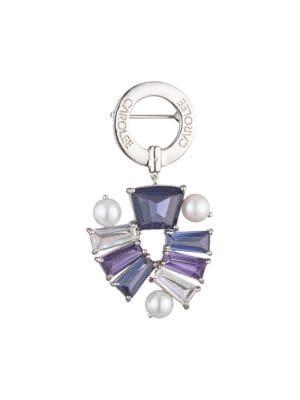 Carolee Daphne Silvertone, Faux Pearl And Crystal Charm Pin